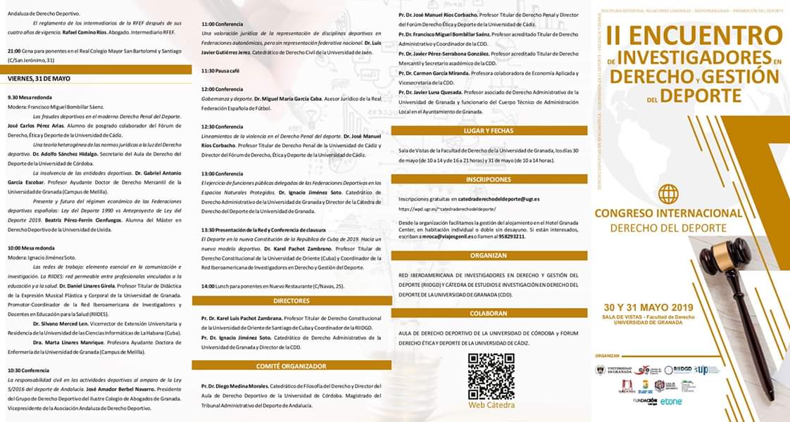 FBombillar82's tweet photo. La próxima semana Congreso internacional #RIIDGD @CatedraUgr en @FDerechoUGR 50 ponentes de + de 6 países presentando ponencias en materia de Derecho Deportivo. Os esperamos! https://t.co/SJIfC9KhbJ