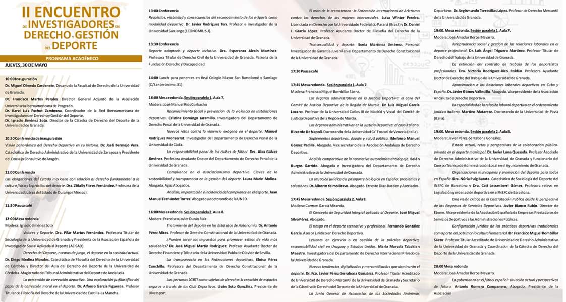 FBombillar82's tweet photo. La próxima semana Congreso internacional #RIIDGD @CatedraUgr en @FDerechoUGR 50 ponentes de + de 6 países presentando ponencias en materia de Derecho Deportivo. Os esperamos! https://t.co/SJIfC9KhbJ