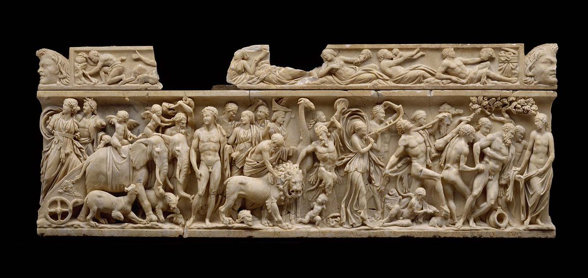 SokolowskiLuk's tweet photo. The #Indian Triumph of #Dionysus - the late 2nd-century Roman sarcophagus on display at @mfaboston. At some point, the Dionysiac joyful imagery and the #vine_scroll were associated in Roman imagery with eternal life. https://t.co/4gD5vWnBdc https://t.co/EDQdyyAb3Y