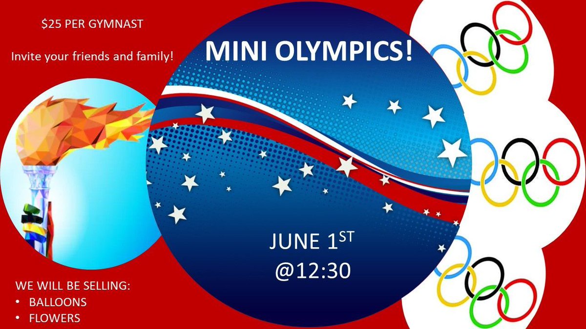 LoveSportCenter's tweet photo. Show off your skills at our upcoming Mini Olympics. Gymnasts will be performing routines on each event. Call or stop by the front desk to get registered today! #lovegymnastics #miniolympics #showitoff #littlegymnasts #medals #competition https://t.co/t8eKxp0jJ6