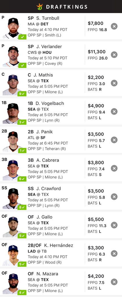 DailyDKBaseball's tweet image. Lineup for today! Looking to get back on track! 💪🏻💪🏻💪🏻 #DFS #MLB #Baseball #DraftKings