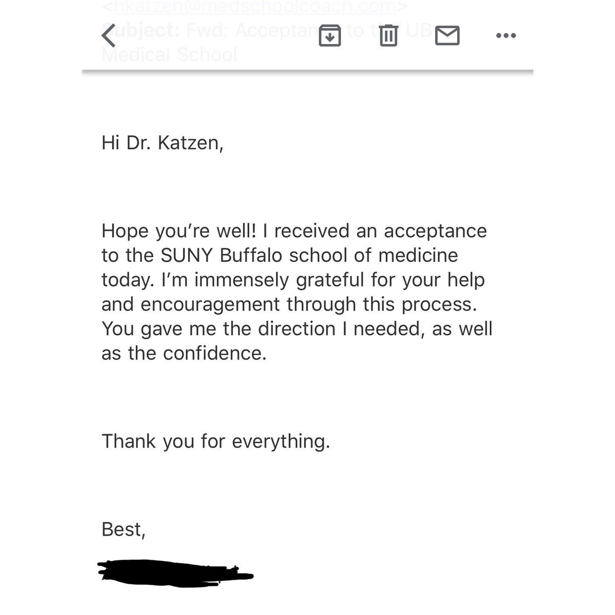 ✔️"I received an acceptance to the SUNY Buffalo School of Medicine today..." ✔️
.
.
.
😁ACCEPTED!!😁 These are the emails we LIVE for.