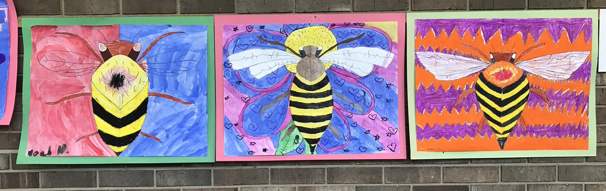 kyjoha07's tweet photo. 3rd graders learned about reflective symmetry to create these giant bee images using mixed media. 🐝 @CRCoolidgeElem @CRSCHOOLS https://t.co/3WLXpRbbCJ