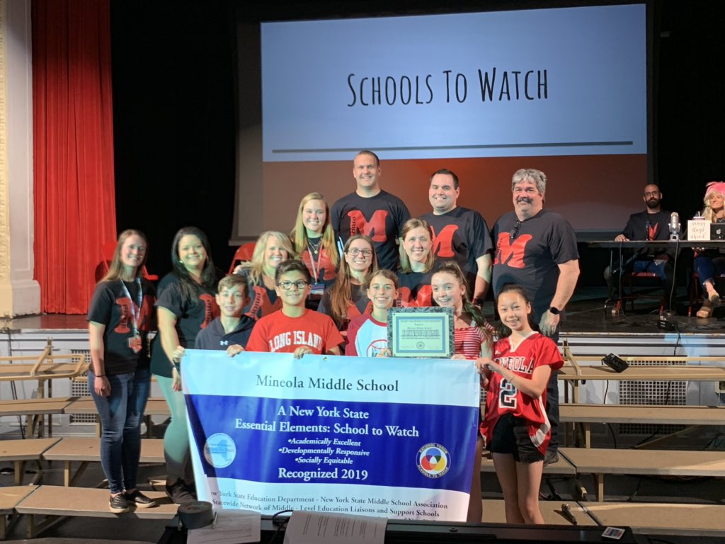 MineolaMS's tweet photo. Our school today was awarded as a “School to Watch” during our PRIDE Assembly. Thanks to all of our amazing students, staff and parents. #MineolaProud https://t.co/oBBpAhGJ6w