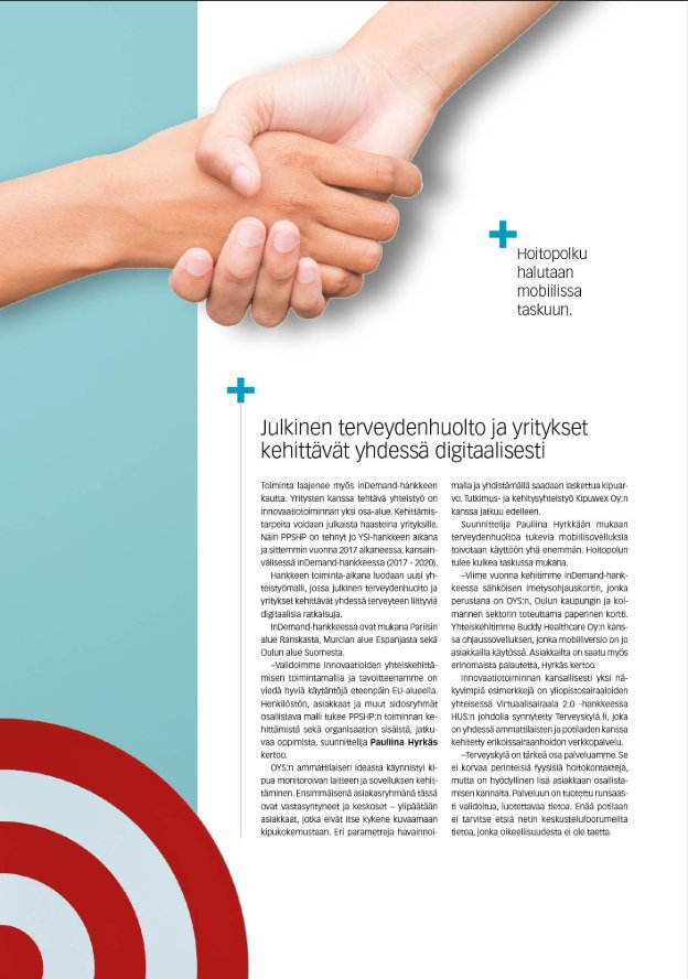 PauliinaHyrkas's tweet photo. Uusimmassa Terveys&amp;Talous -lehdessä juttu innovaatiotoiminnastamme. https://t.co/nuAS7Nu5vq

#OYS2030 #OYS #OYSTestLab #OuluHealth https://t.co/LFijk45fxi