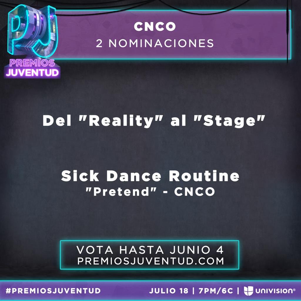 CNCOmusic's tweet photo. Conductores y 2 nominaciones!!!! 🤟🏽🔥 #CNCOwners no se olviden votar por nosotros y nos vemos el 18 de julio! @PremiosJuventud @Univision #PremiosJuventud VOTA: https://t.co/43NbZFcg2o https://t.co/hTXA1AeqDz
