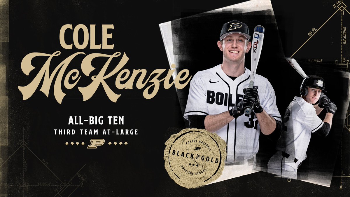 PurdueBaseball's tweet photo. .@Cole_Mckenzie8 honored as 1 of the top utility men in the Big Ten. #BoilerUp

⚒️ Reached base safely in 47 of 54 games
⚒️ Made 33 starts in outfield &amp; 21 at 1st base
⚒️ Led #Purdue in avg, hits, walks, OBP &amp; steals
⚒️ Batted .432 w/ .530 OBP during 22-game reached safely streak https://t.co/mNuQ8kxO13