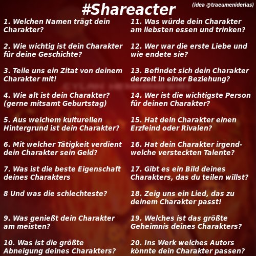 Kira_Nia9's tweet photo. Gefunden auf meiner Timeline, von @Traeumeniderias erstellt
#Shareacter
Da ich Momentan meinen #NaNoWriMo16 hochlade, nehme ich natürlich aus #Together meinen Hauptcharakter https://t.co/L2aSckaFW1