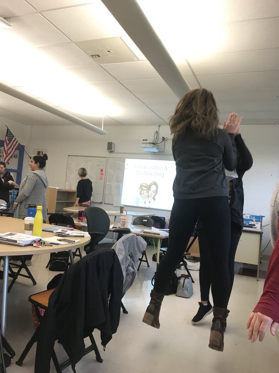 Jumping for co-teaching and inclusion in <a href="/DPS109/">Deerfield Dist. 109</a> ! Thanks to @PaulaKluth for continuing to inspire us. #engage109 #coteaching #InclusionMatters and thank you to @JoannaKlopfer for leading our teams on this fantastic journey to better teaching practices for all our students.