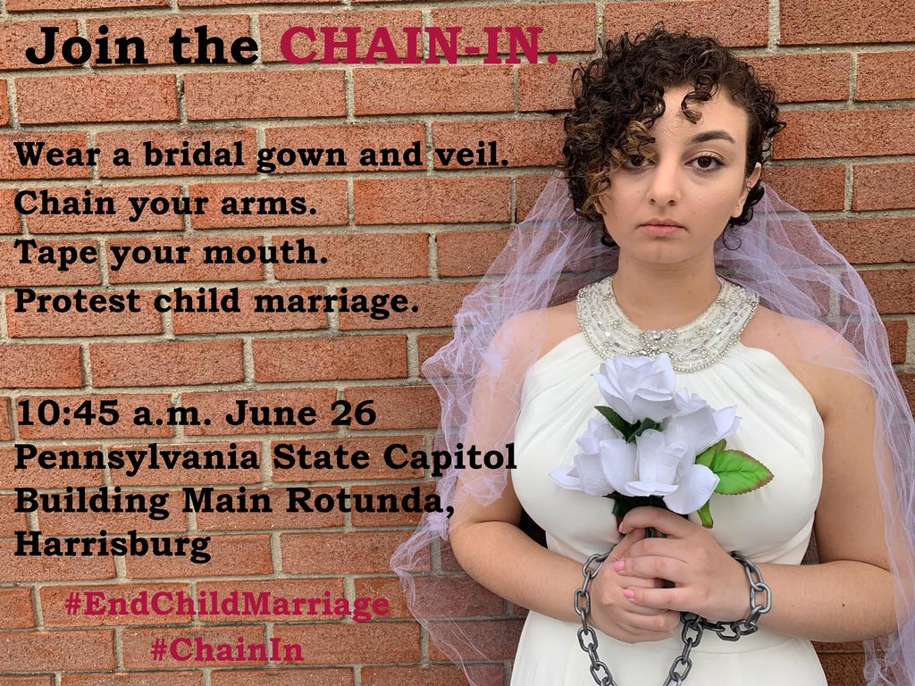 UnchainedAtLast's tweet photo. Are you #chainingin with us in Harrisburg, PA, on June 26? Help us #endchildmarriage in #Pennsylvania: https://t.co/rsJh6C7PuM #ChainIn https://t.co/ZRRTLmuDOT