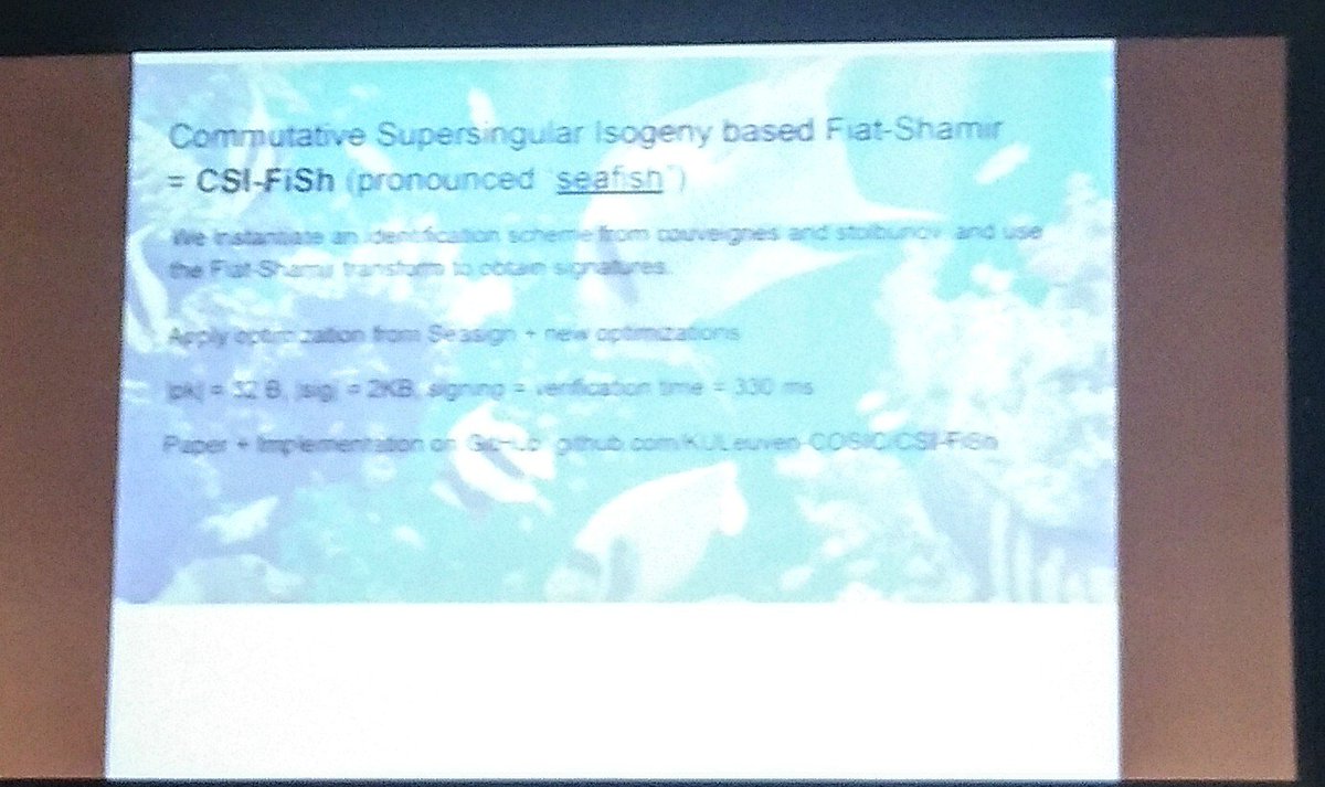 chloelono's tweet photo. CSI-FiShy signatures at #eurocrypt2019 #rumpsession https://t.co/ATaunAALRn