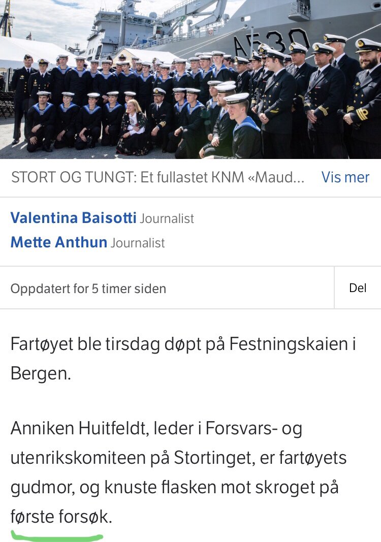 AHuitfeldt's tweet photo. Klarte det på første forsøk.🍾 ⚓️ #knmmaud #bergen @Forsvaret_no https://t.co/MMcwwFuwo0 https://t.co/ALcEafzgCI