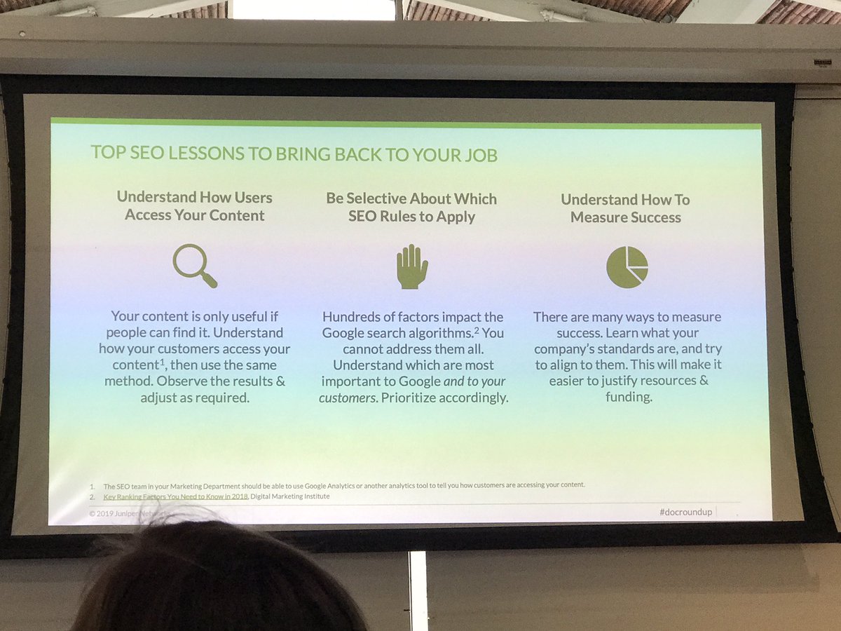 BrowneAngela's tweet photo. Claudette Hobbart teaches us a thing or three about how to win at search - primarily, focus on your audience’s content needs #TechDocRoundup https://t.co/Btd7EbvNoC