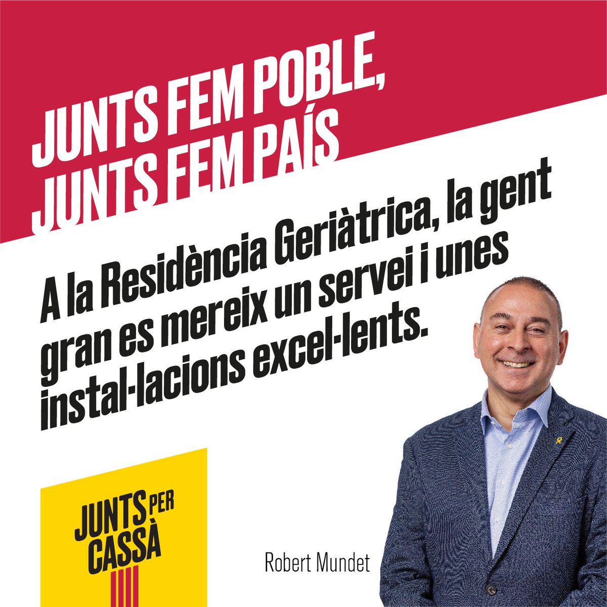 A Junts x Cassà millorarem els serveis oferts a la Residència (com per exemple el servei de cuina), la qualitat de vida dels residents i la millora de les condicions laborals dels treballadors perquè sigui percebuda com una opció atractiva pels professionals