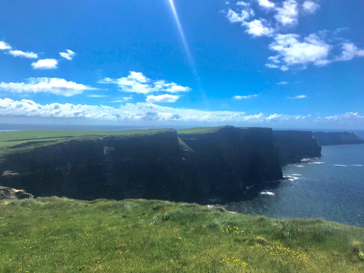 CorribEnglish's tweet photo. Cliff of Moher on a sunny day - pics by Andrea and Maria, our roving reporters 
#cliffs #westofireland #wildatlanticway #cliffsofmoher https://t.co/8GhUnFO8Y1