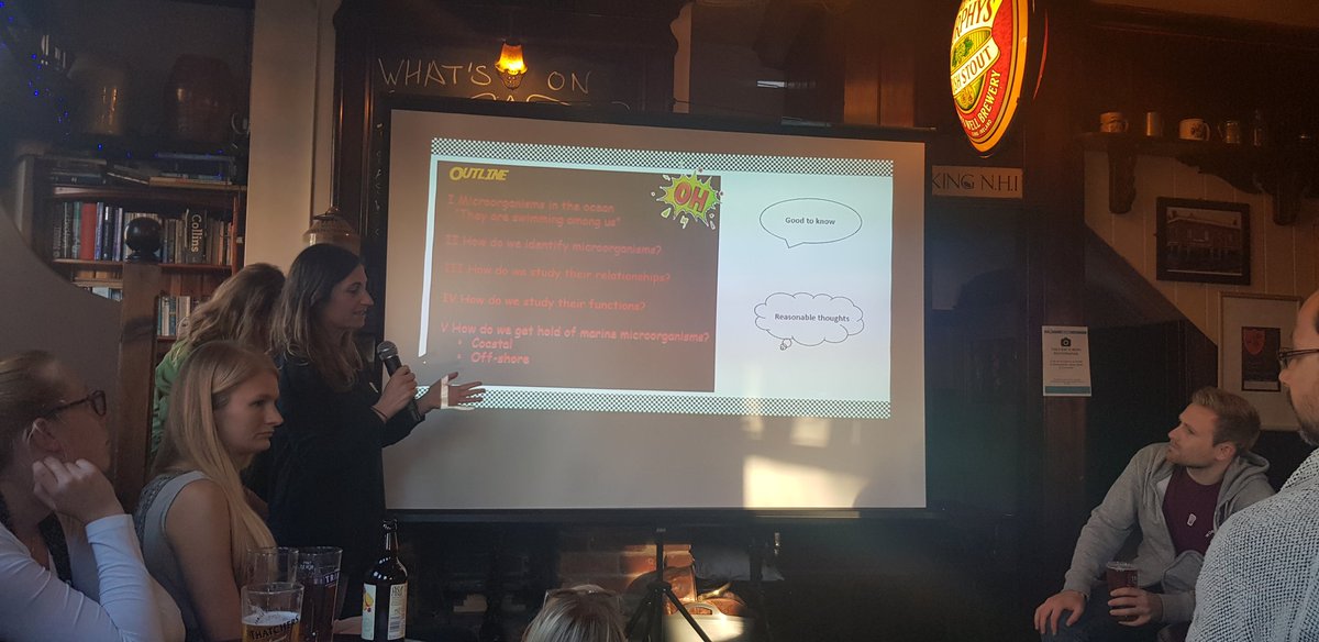 lumpyjenny's tweet photo. Kicking off the second night of #Pint19Exeter with Estelle and Elizabet who are unmasking microbes in the ocean and whether we should care about them!
#SciComm https://t.co/YdWEnQAICR