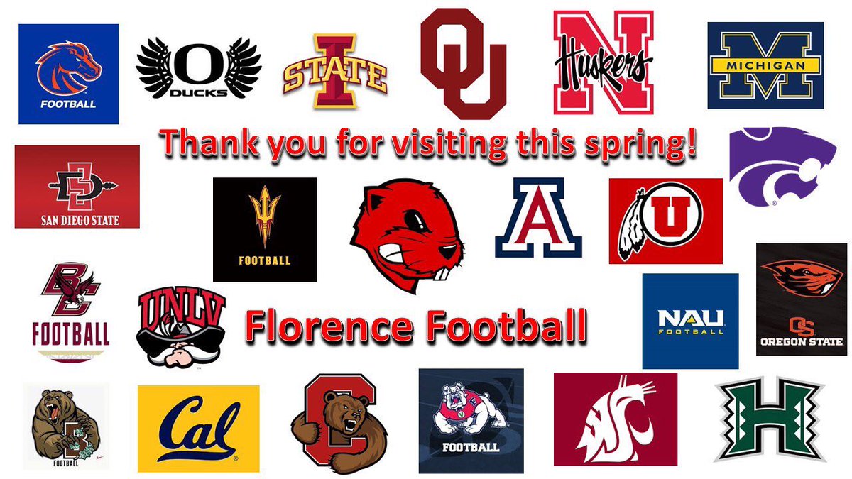 FHSGOPHERS's tweet photo. They say don’t go to a small school - you’ll never be seen! REALLY?? We would like to thank all coaches from the following schools for coming to @FHSGOPHERS this spring to evaluate our student-athletes. 
#WeAreFlorence!! https://t.co/qo6AYW1i5a