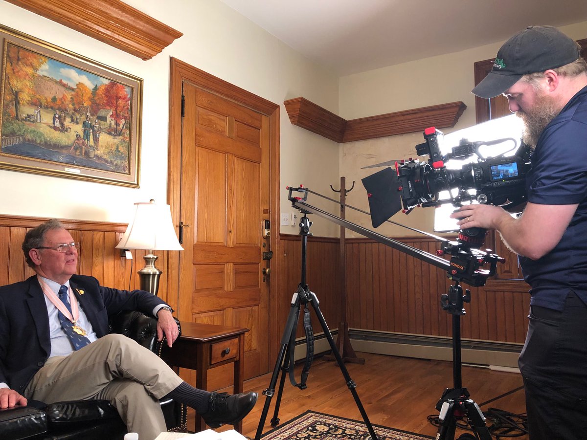 LeAdvice's tweet photo. Governor General George Garmany making a Mayflower welcome video. ⁦@GSMD⁩ https://t.co/Pr3bC8wwUF