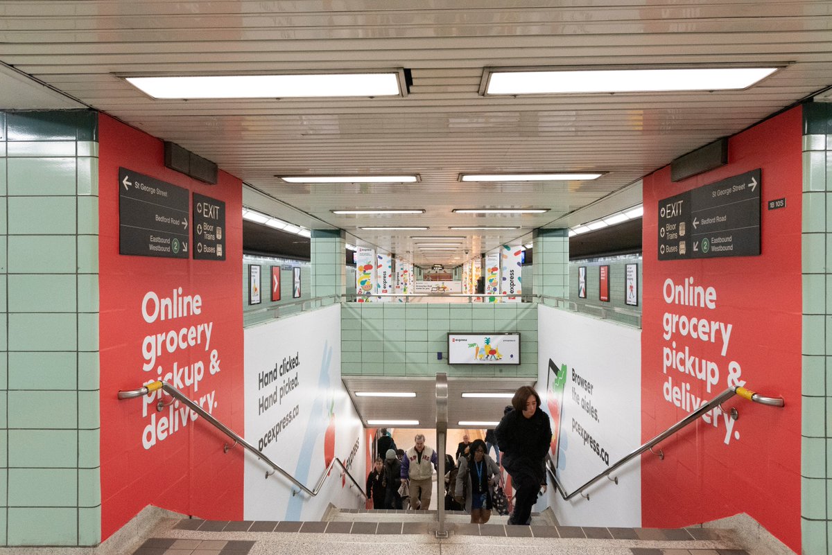 pattisonoutdoor's tweet photo. Have you visited St. George Station recently? PC Express has taken over the station with their colourful and exciting online grocery campaign!
#TTC #PC #PCExpress #6ix #OOH #TransitOOH https://t.co/HSySrJRlh2