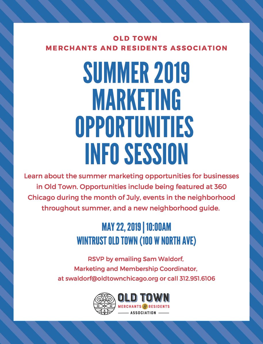 Join us tomorrow to learn about summer marketing opportunities!

#OldTownChi #OldTownChicago #Marketing #MarketingChi #Summer2019 #Chicago #SmallBizChi #360Chicago