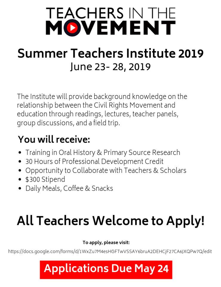 UVAEdu's tweet photo. Are you a classroom teacher interested in learning more about education &amp; the Civil Rights Movement? The Teachers in the Movement Summer Institute, hosted by @CRPESUVA, is coming up on June 23-28. Applications are due May 24th. Apply here: https://t.co/l2yRlOt6Q9 https://t.co/q5DZIb1iO4