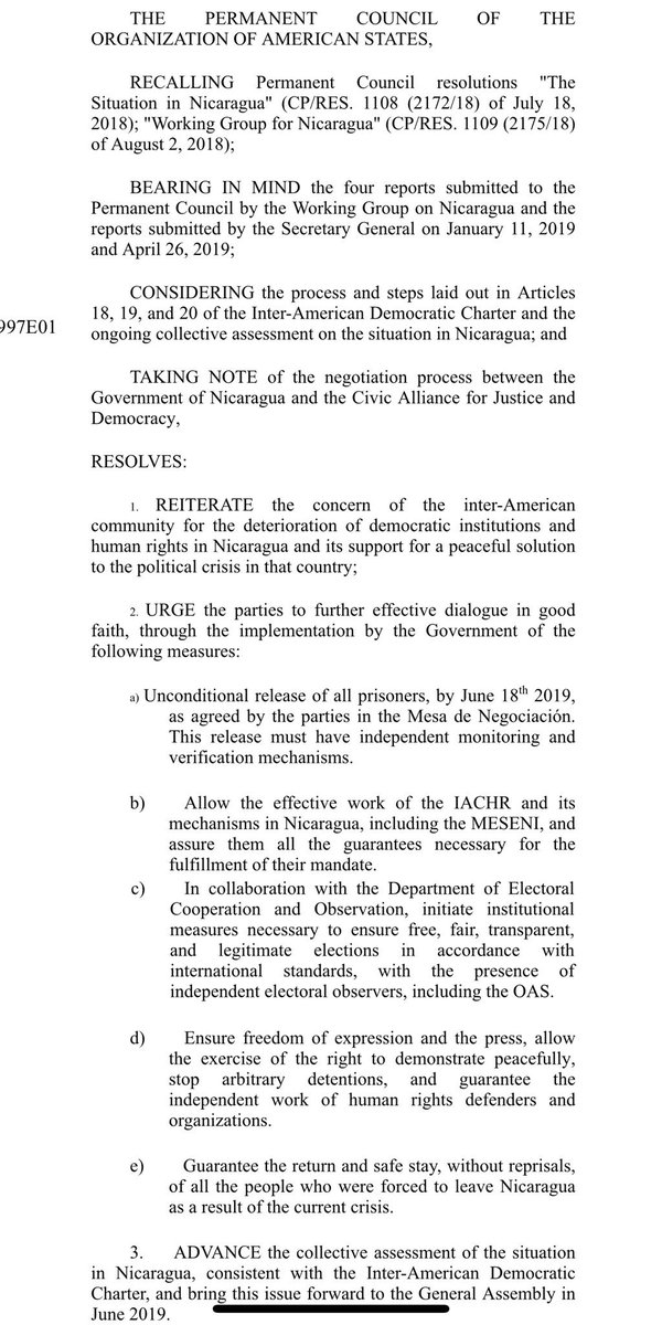 PauloAbrao's tweet photo. Declaración aprobada por Consejo Permanente de la @OEA_oficial sobre #Nicarágua https://t.co/B14aFrri0W