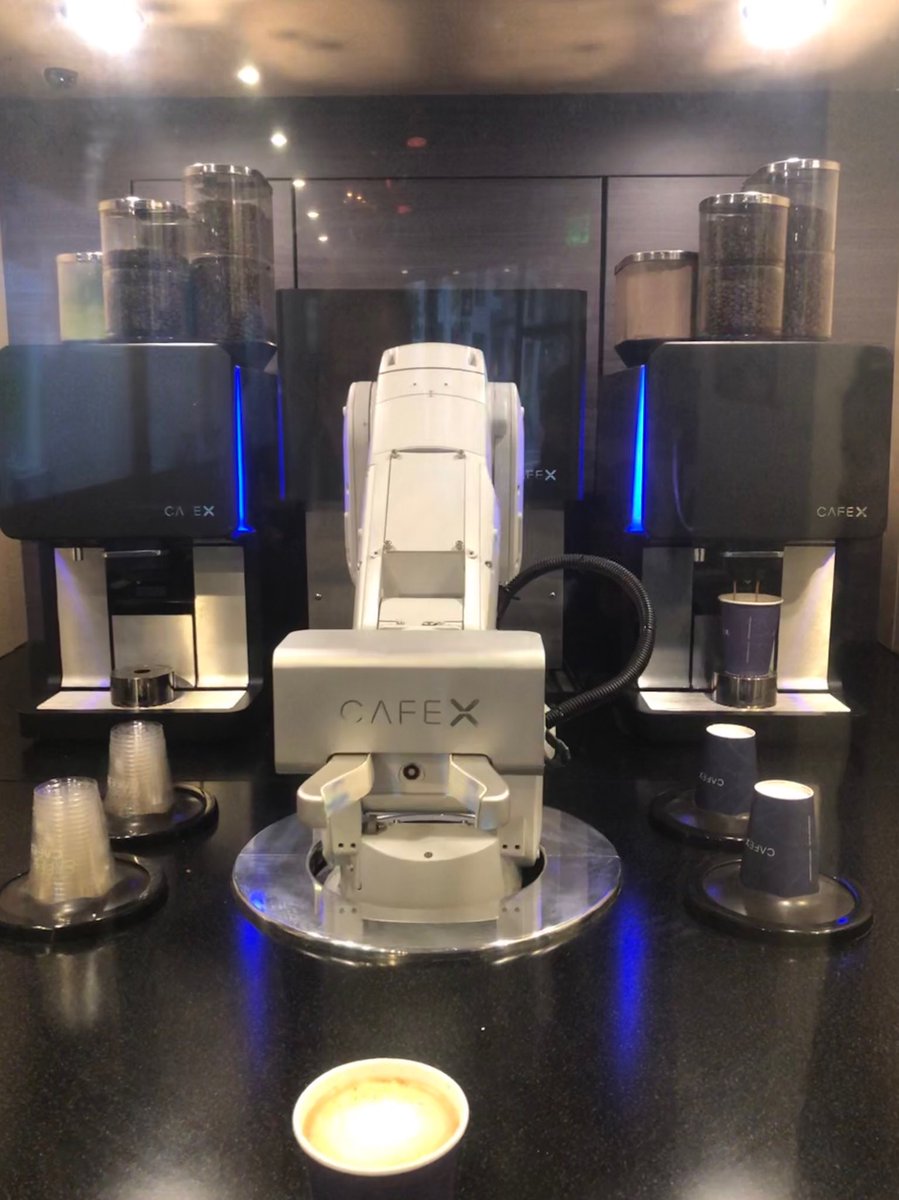 .⁦@cafexapp⁩ is the nation’s first robotic coffee bar. The robot takes orders by app or digital kiosk and makes coffee drinks in 10 seconds while humans restock beans and assist customers. Live on Fox Business w/ the barista bot.