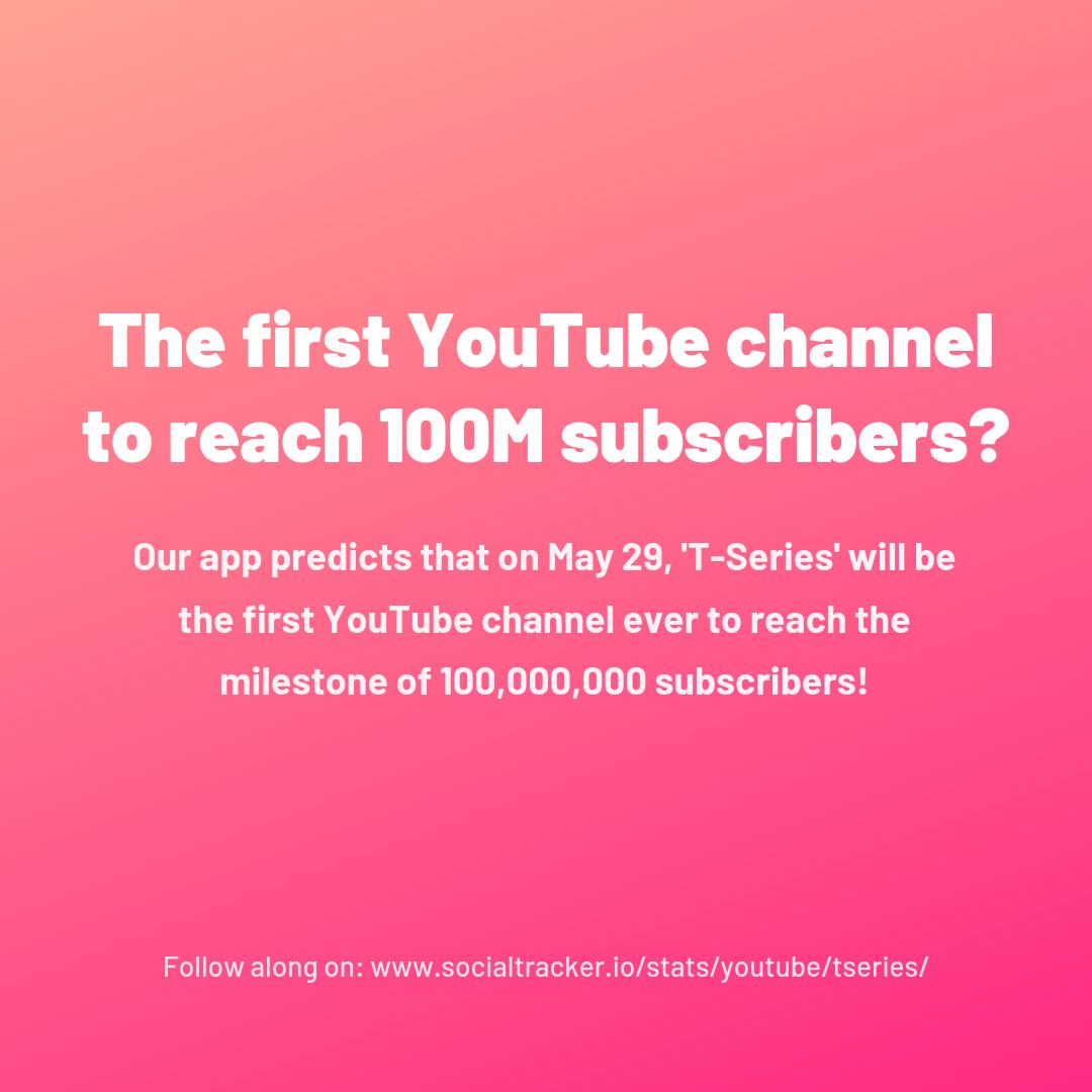 SocialTrackerIO's tweet photo. Will T-Series be the first YouTube channel to ever reach 100M subscribers? Follow along on https://t.co/hhjsXbKeGE

#socialmedia #analytics #youtube #statistics https://t.co/KunlKvaaFL