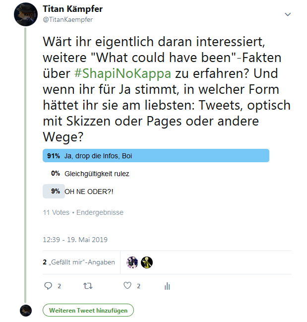 TitanKaempfer's tweet photo. Also das ist schon ein ziemlich uneindeutiges Ergebnis, aber ich tippe, das eventuell, vielleicht, die Möglichkeit bestünde, dass Leute an sowas interessiert wären. (nur eine Vermutung!). #ShapiNoKappa https://t.co/otaOBHt0C1