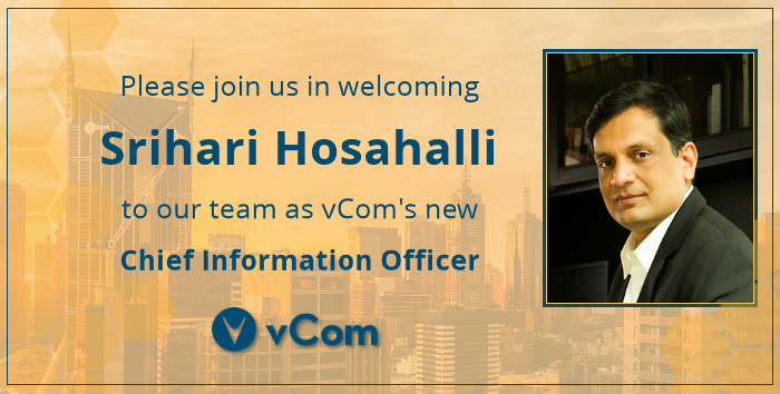 vComSolutions's tweet photo. We're pleased to announce that Srihari Hosahalli has joined the Executive Team at vCom as our new CIO.  More details here: https://t.co/verPbPNa28 #Itspending #TechTuesday https://t.co/r0rVRQSzhA