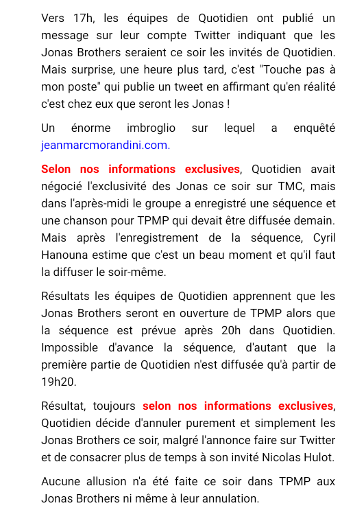 petitel94775779's tweet photo. @TPMP @jonasbrothers @Cyrilhanouna #CoupDePute made in #TPMP, comme dab vous voulez passer pour les gentils et faire passer tmc pour les méchants, le hanouna à les nerfs parce qu'il est pas 1er talk cette année, il ne fait que piquer les idées &amp; certains invités de Quotidien ou des futurs séquences de Cam #minable https://t.co/UrxUGmQhvy