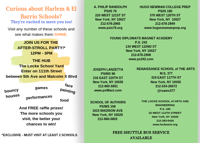YDMA_PS242's tweet photo. #schoolcrawl
#schoolfair
#schoolopenhouse
First stop is YDMA! Where we will have a "Family Sip and Paint", "Family Engineering", Yoga and Italian lessons! I hope to see you on the 15th!
@DOEChancellor @D3Supt @NYSenBenjamin @galeabrewer @NYCSchools https://t.co/ZOvdBdk0Yd