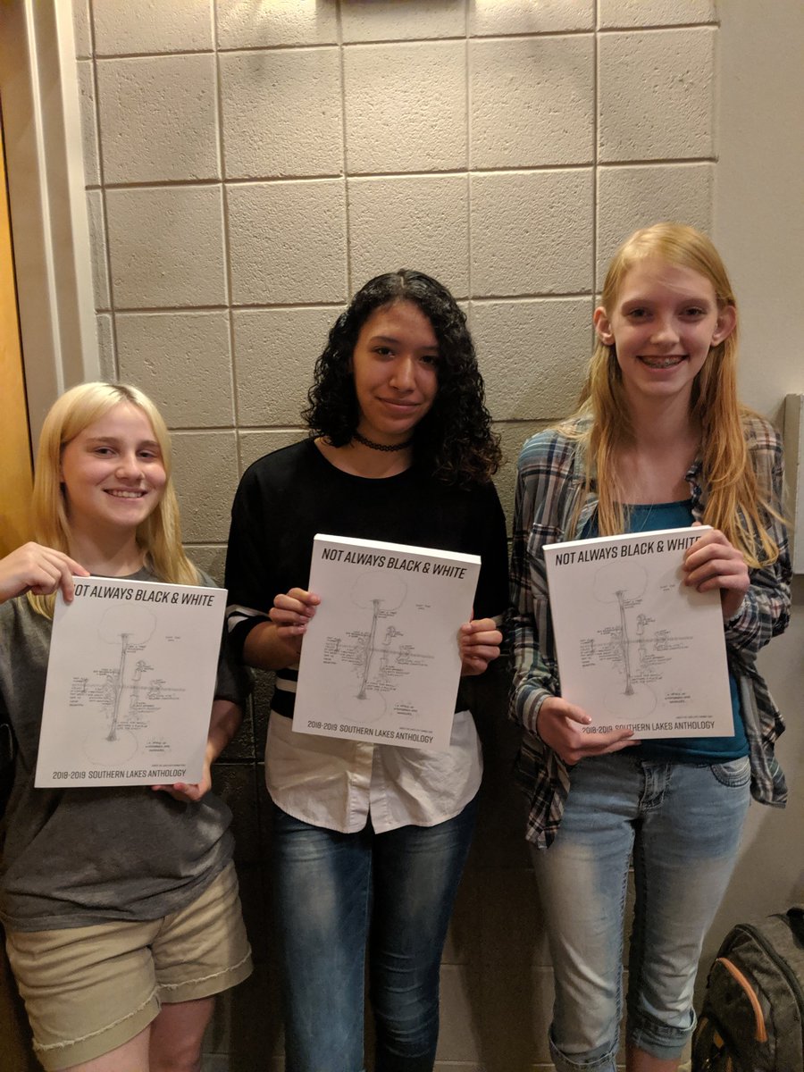 LLund98's tweet photo. So proud of the young women! Natalie , Anneea, and Kiley published in the 2018-19 Southern Lakes Anthology  "Not Always Black and White". #becougarproud #ALClinto n https://t.co/6xUmDZkYIL