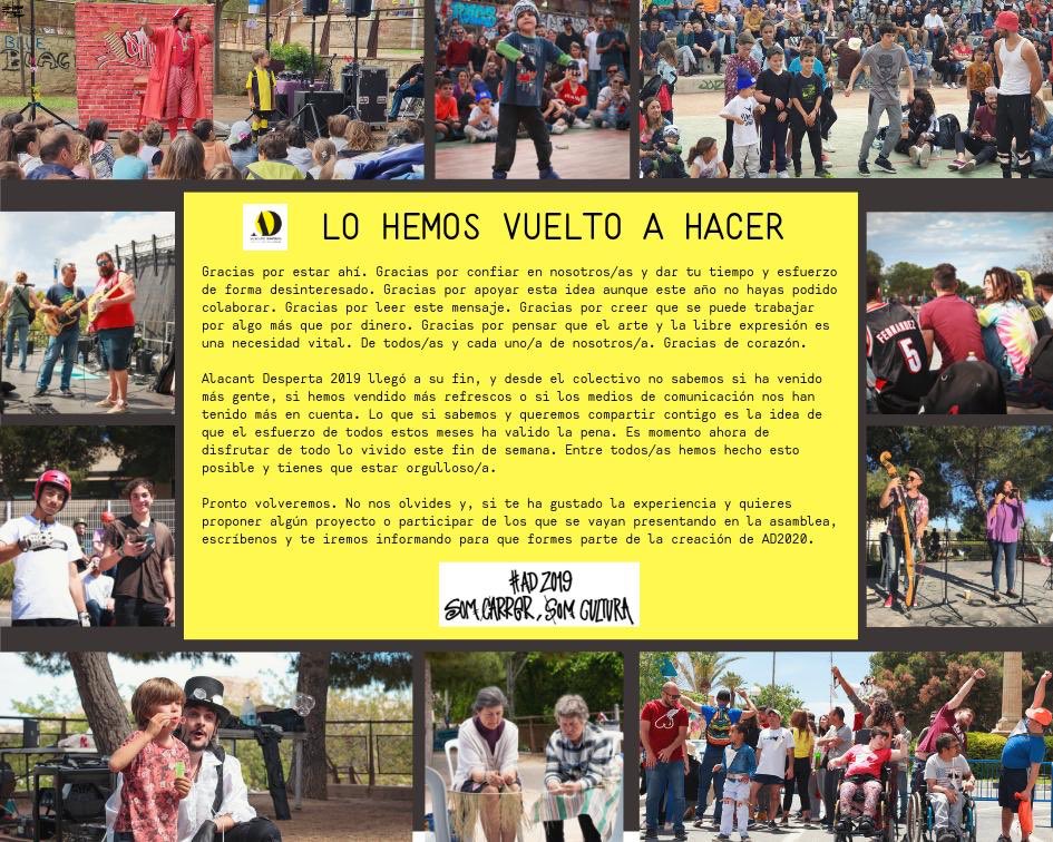 ADesperta's tweet photo. #AD2019 ha sido un éxito, y todo el mérito es para los colaboradores y los artistas. Gracias de corazón. #SomosCalleSomosCultura https://t.co/kMZC2Ox4J3