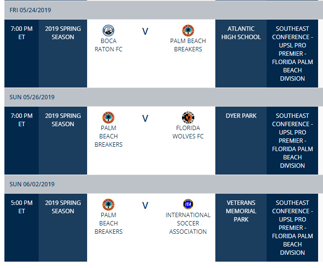 TheBreakersAFC's tweet photo. OUR REMAINING REGULAR SEASON SCHEDULE
Tough matches left against...
@BocaRatonFC on this Friday Night
@MiamiWolvesFC on this Sunday Night
@InterSoccerAsso on next Sunday Evening
Come On Out, Greater @WestPalmBch @PalmBeachesFL @PBCGov @PBCSC @PBPSports @ESPNWestPalm Community! https://t.co/PVHPmPND5d