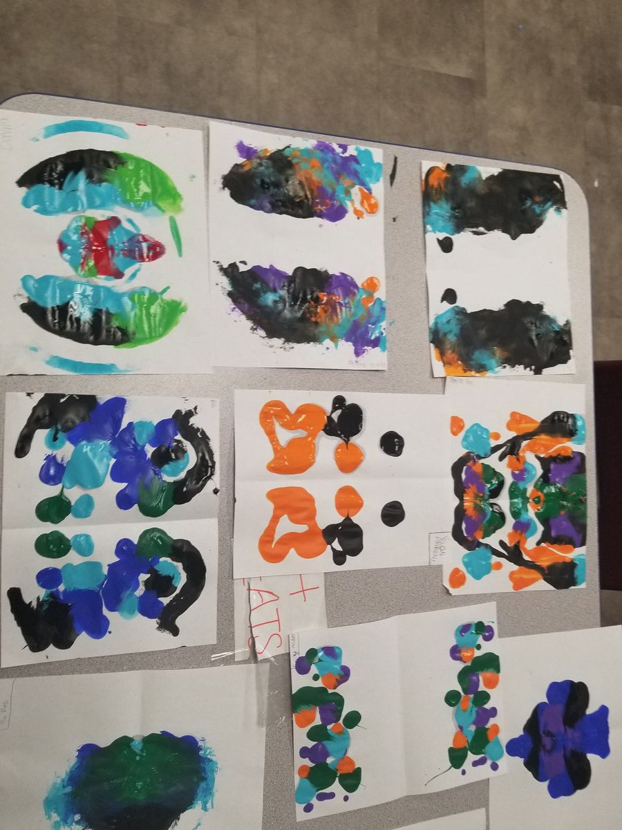 MsJacobi93's tweet photo. Miss Jacobi's room is flooded with 7th graders' ink blot tests to go along with our reading of Flowers for Algernon! What images do YOU see?! https://t.co/pu1ermWwyH