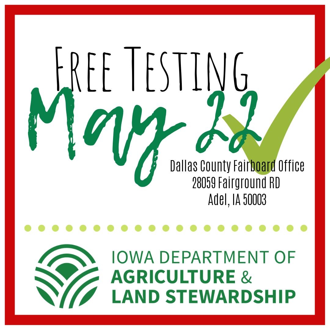 ISUExtDallasCo's tweet photo. Need to take your commercial #pesticide #test? #IDALS @IADeptAg with be providing testing May 22th. Take all the tests you need from 10 AM - 2 PM at the Dallas County Fairgrounds for #free.
#Agriculture #testing #rightofway #manure #greenhouse #commercial #iowa #turf #lawn https://t.co/7GCdKmXgXu