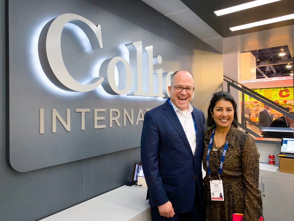 ColliersLIVE's tweet image. All smiles at Booth S236Q, featuring our very own Gil Borok, @colliers U.S. COO, and @AnjeeSolankiCRE, National Director of Retail Services. #ICSCRECon #ColliersRetail