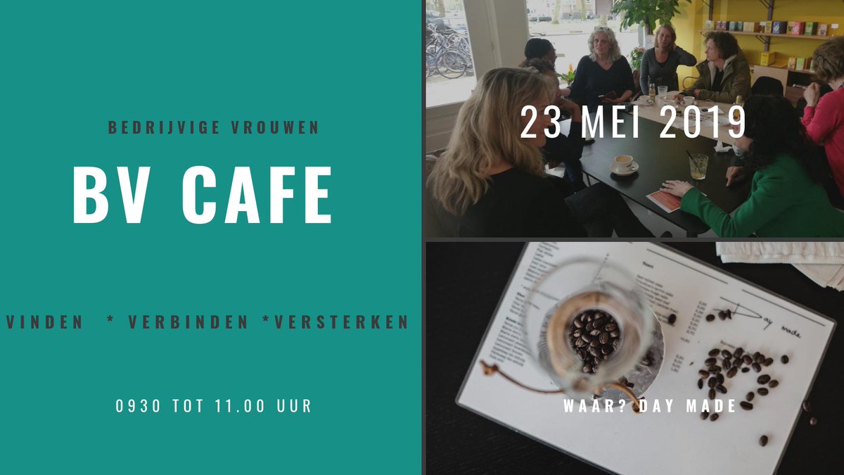 As. donderdag zijn we weer in Day Made voor het maandelijkse BV Cafe. Van 9.30 tot 11.00 uur, hoek Willem de Zwijgerlaan en Jan van Galenstraat in <a href="/020West/">Stadsdeel West</a> . Ben jij er ook bij? Laagdrempelig netwerken met zes of dertig vrouwen. Het verschilt elke maand weer. #bedrijvigevrouwen