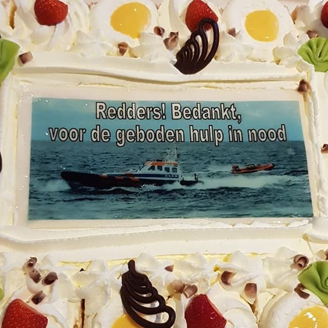 Deze #taart ging er wel in tijdens de #oefenavond #knrm bedankje van de geredde personen 👍