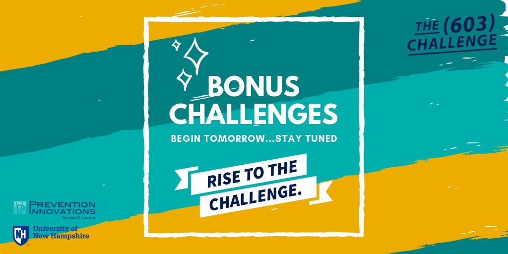 WePreventNow's tweet image. We are ending the (603) Challenge on a fun note! There are two surprise bonus challenges happening tomorrow and for the finale on Thursday. Stay tuned to find out what these incredible challenges are...there is huge potential to boost your gift!
#UNH603 #603Challenge #ThisIsUNH