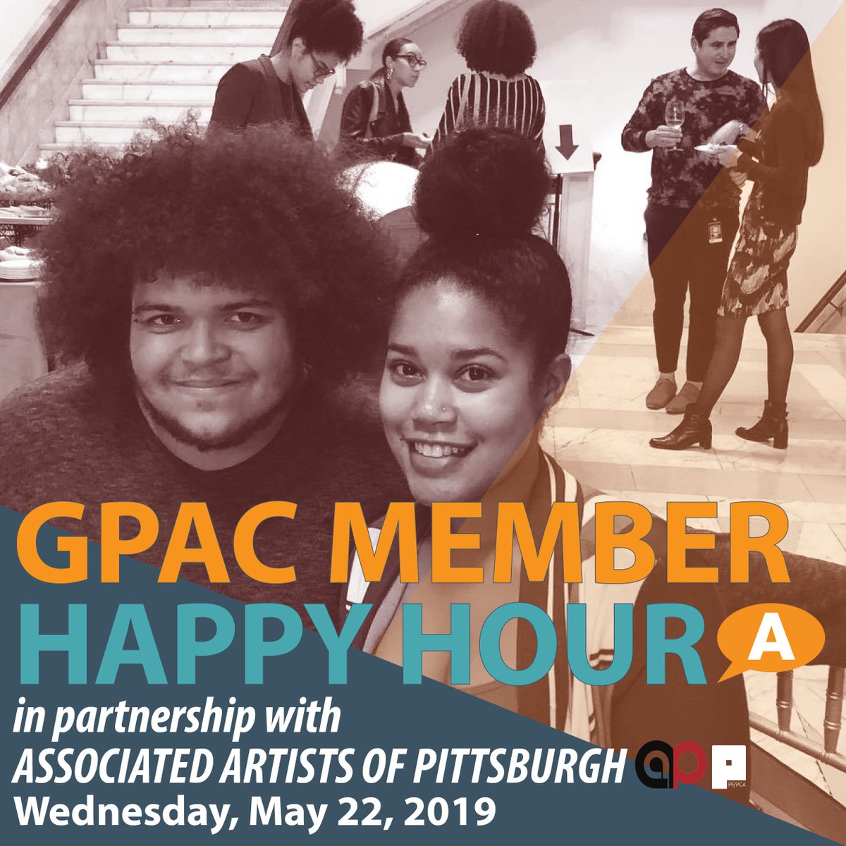 GPAC's annual member happy hour is tomorrow at @PGHCenterArts! You'll also get to see AAP's new member exhibition. Register now and bring a friend: buff.ly/2VBDeiY
