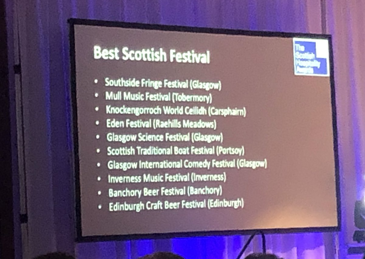 Absolutely delighted to have been awarded Best Scottish Festival for the second year in a row! Many thanks to everyone who nominated and support us. Congrats to everyone shortlisted. Amazing festivals.  #hospitalityawards #GlaSciFest