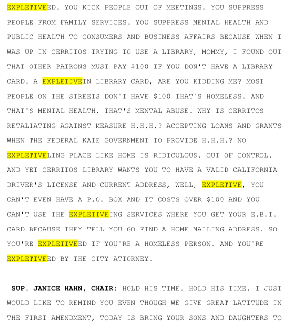 stiles's tweet image. Today is Take Your Child to Work Day @CountyofLA. Perfect time for the expletives to start flying again during public comment at the Board of Supervisors. The transcript has 17 today, which excludes many shouted off mic. Wrote about this recently:  latimes.com/local/lanow/la… #tyctwd