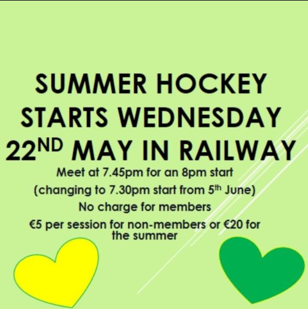 Summer Hockey starts this Wednesday 22nd May 8pm start .
ALL Welcome 
#summerhockey #irishhockey #dublinhockey #railwayunion