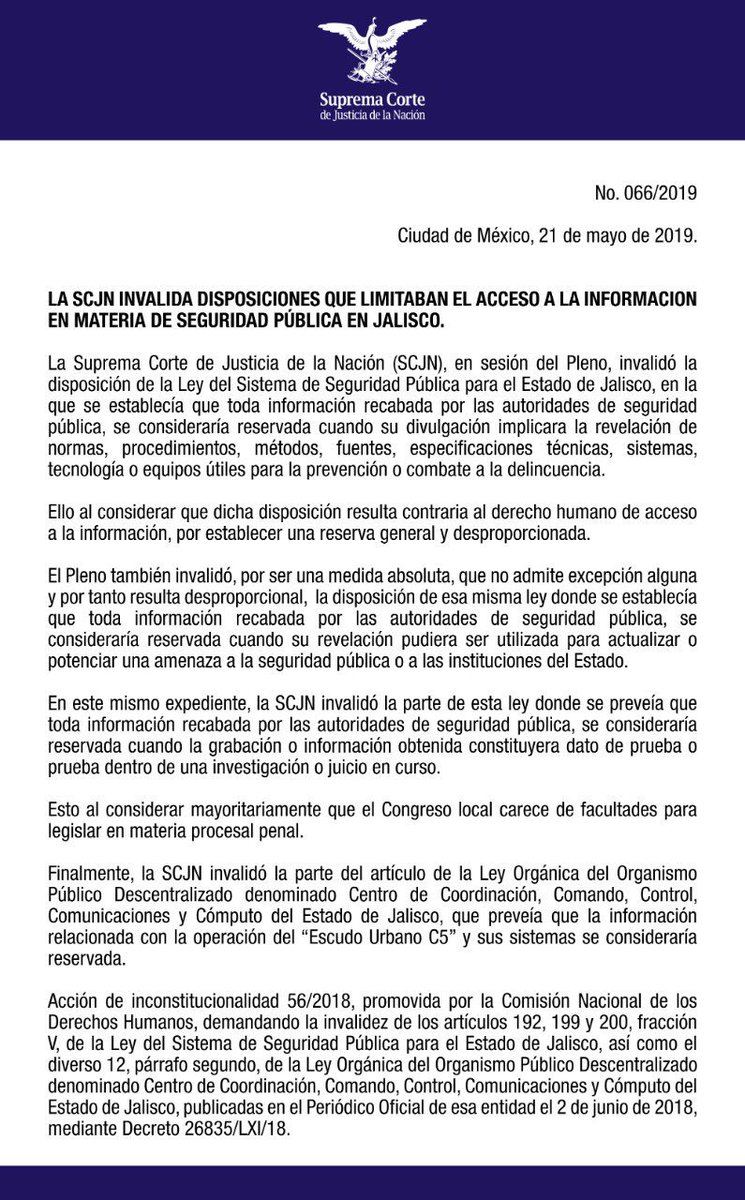 radiowebglobal's tweet photo. @SCJN: Inválidas las reservas a la información sobre seguridad pública en Jalisco en caso de:
📌Procedimientos de combate a la delincuencia. Son generales y excesivas
📌Pruebas obtenidas en el curso de una investigación. Congreso sin facultades para... https://t.co/gjSfnesc6q