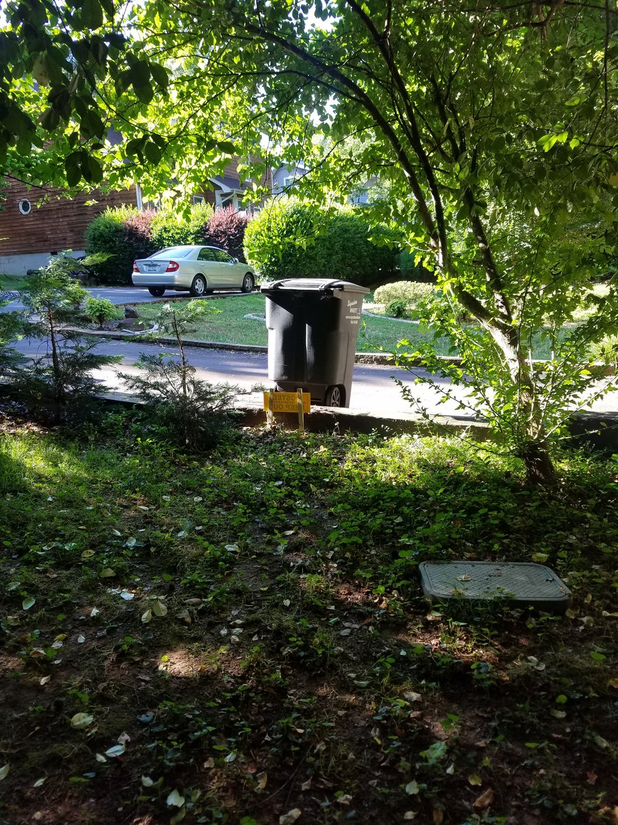 BiscuitSanji's tweet photo. When your petty #babyboomer neighbor puts garbage cans in front of your tiny no tresspassing signs. Guess she likes to look at trash?

#petty #oldpeopleproblems #miserableexistence #liferuining #shittyneighbors https://t.co/1gVLiwEPK1