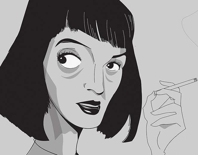 antonyhare's tweet photo. Portrait of Uma Thurman as Mia Wallace in Quentin Tarantino's second feature film, Pulp Fiction (1994). I started this one in mid-April and I wrapped it yesterday. I used to draw portraits in an evening. #illustrator #personalwork #deadlineshelp #editorialillustrator #art https://t.co/OQuoX257ci