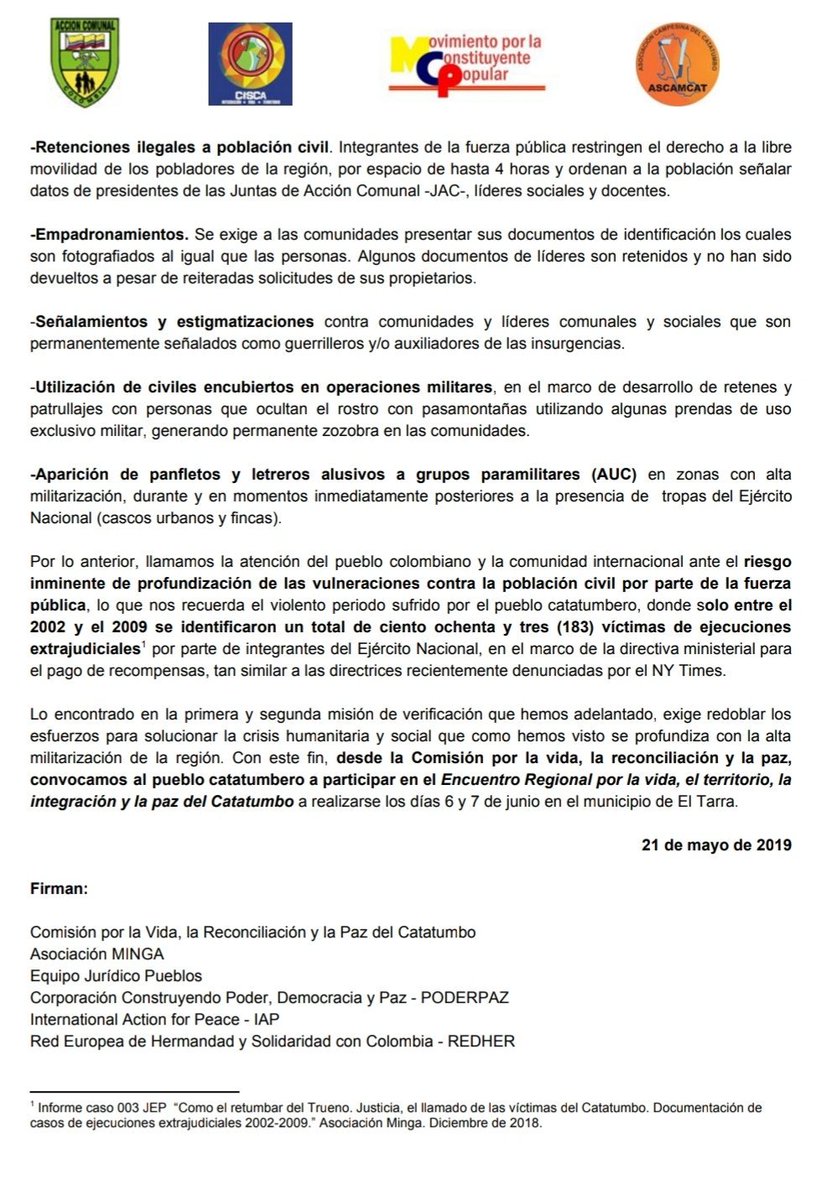 ComisionVRPC's tweet photo. Comunicado público| En Catatumbo fuerza pública implementa política de resultados denunciada por @caseysjournal en @nytimes
Así nos lo denunciaron comunidades en 2da misión de verificación de ddhh en la región

https://t.co/MKACYqu9QQ https://t.co/VcUhtpvyZR