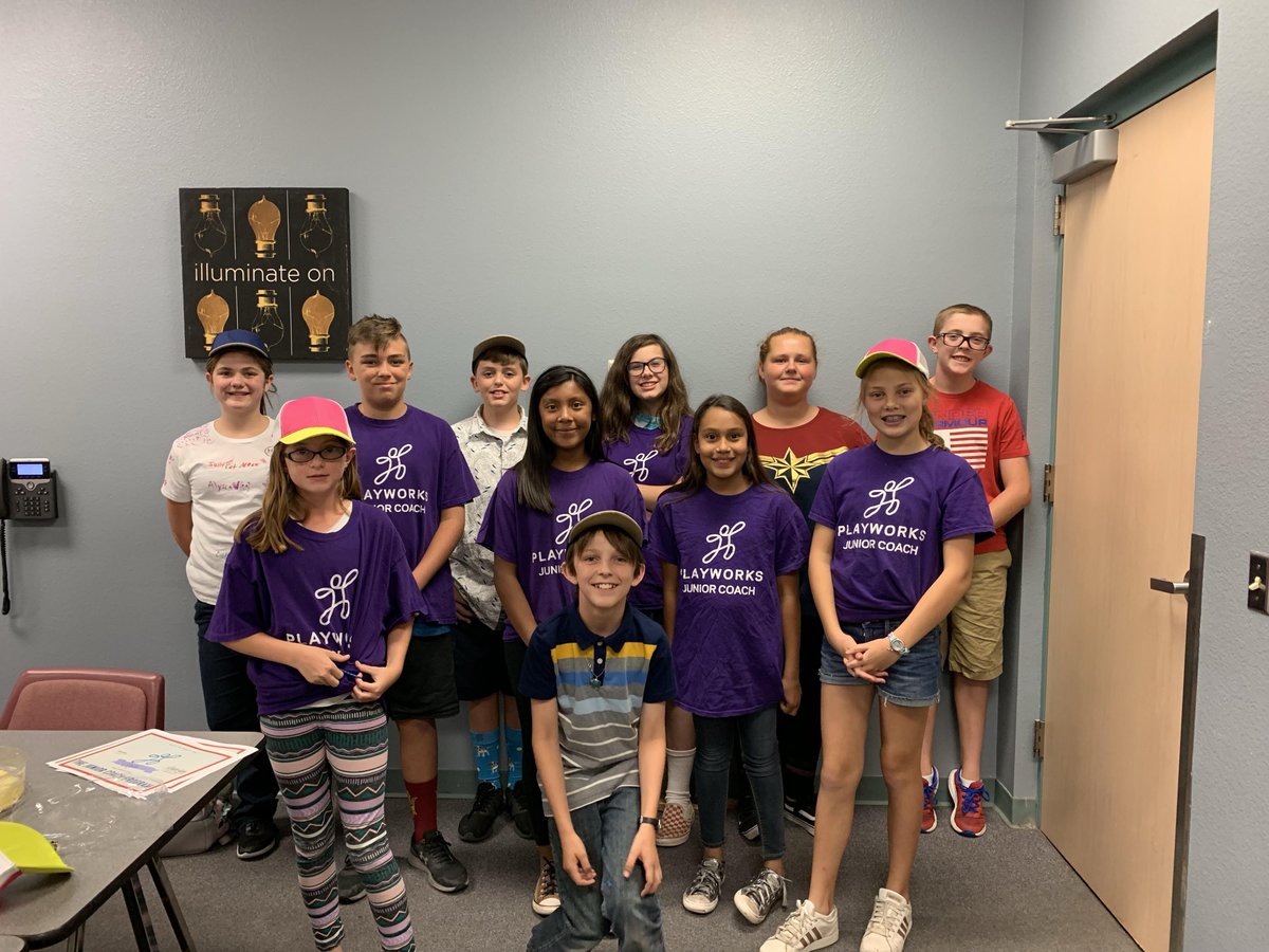 PlayworksAZ's tweet photo. Congratulations to the proud Junior Coach Graduates of Patterson Elementary! This team celebrated their accomplishment by teaching their parents some of their favorite Playworks games and decorating hats with the Playworks logo. High five to these amazing leaders! https://t.co/PeGrdMsuC1